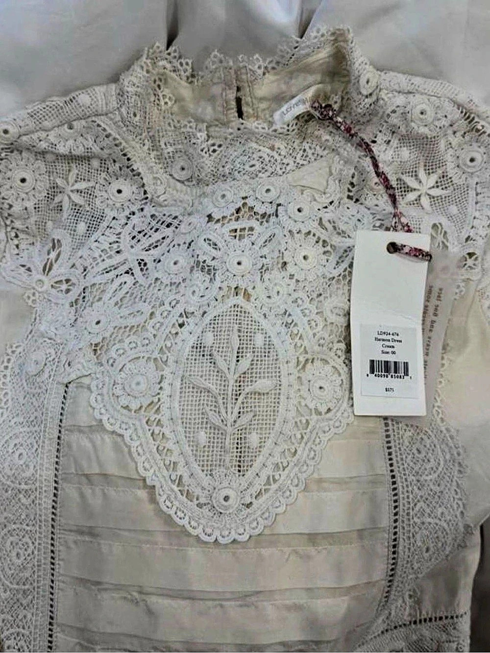 LOVESHACKFANCY Helena Dress Floral Lace Midi Dress White Small - Picture 2 of 4